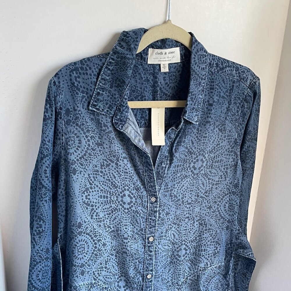 Anthropologie Blue Denim-Look Long Sleeve Shirt Dress - Picture 11 of 11